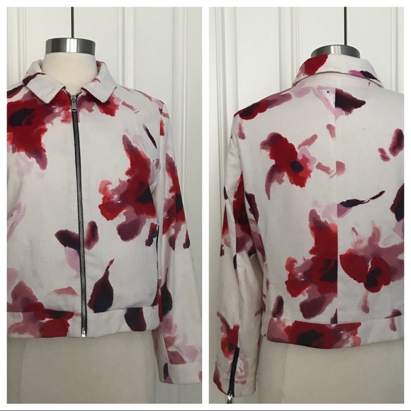 Zara Cotton Abstract Print Floral Moto Jacket XL - Picture 2 of 8